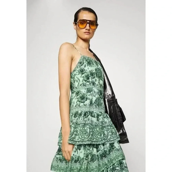 NWT Alice + Olivia Valencia Floral Sage Green Tiered Maxi Dress Size 2 - Picture 6 of 16